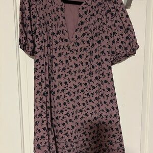 Madewell Mauve Floral Top with Black Print